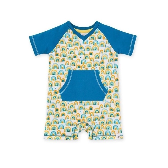 BURT’S Bees Retro Rainbows Organic Cotton Romper - Picture 1 of 3